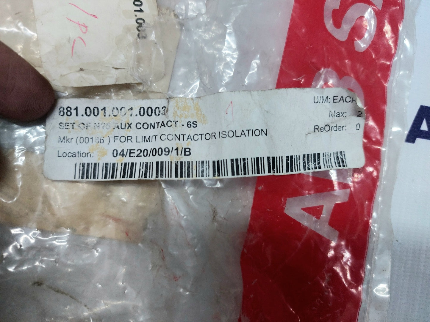 ABB 881.001.001.0003 AUX CONTACT-6S FOR LIMIT CONTACTOR ISOLATION (2)