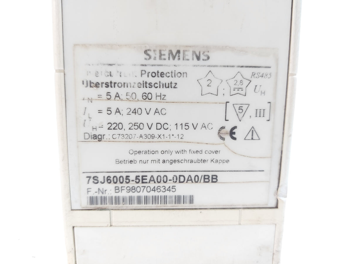 SIEMENS 7SJ6005-5EA00-0DA0/BB OVERCURRENT PROTECTION RELAY