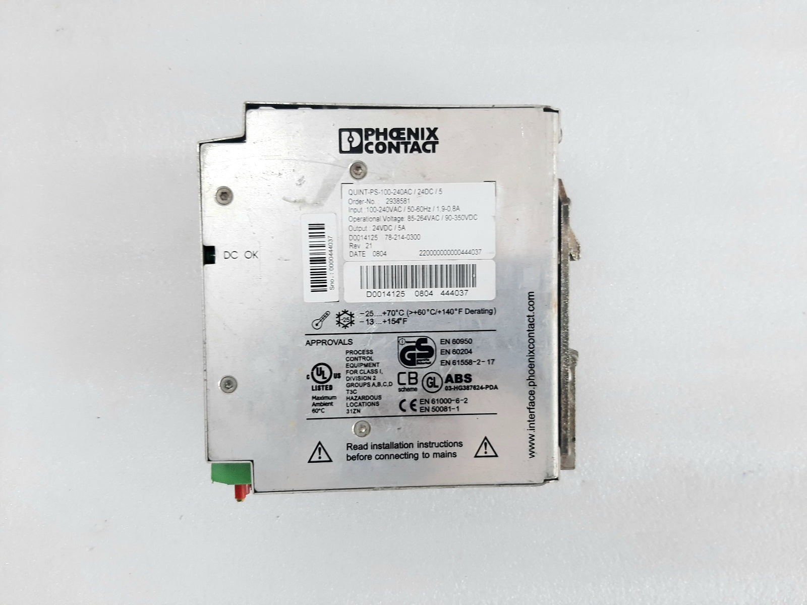 PHOENIX CONTACT QUINT CONTROLLER QUINT-PS-100-240VAC/24DC/5 POWER SUPPLY 2938581