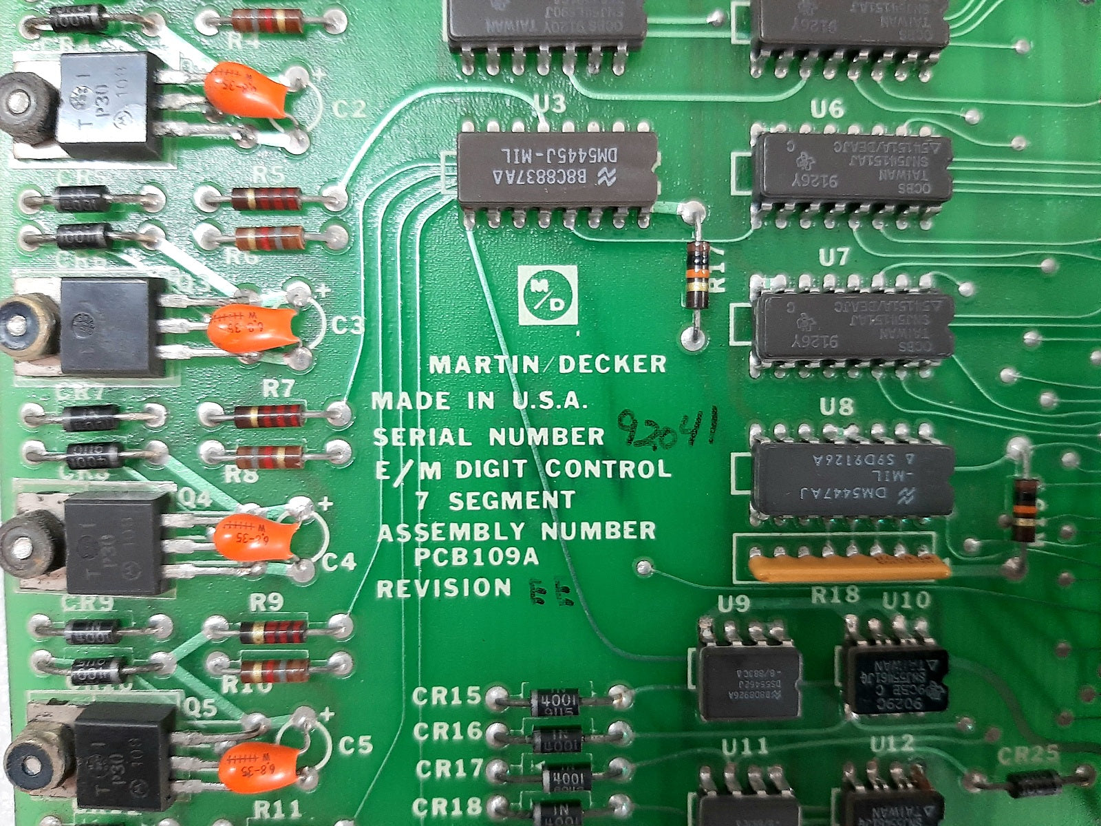 MARTIN DECKER PCB109A E/M DIGITAL CONTROL CARD PB0109A REV C