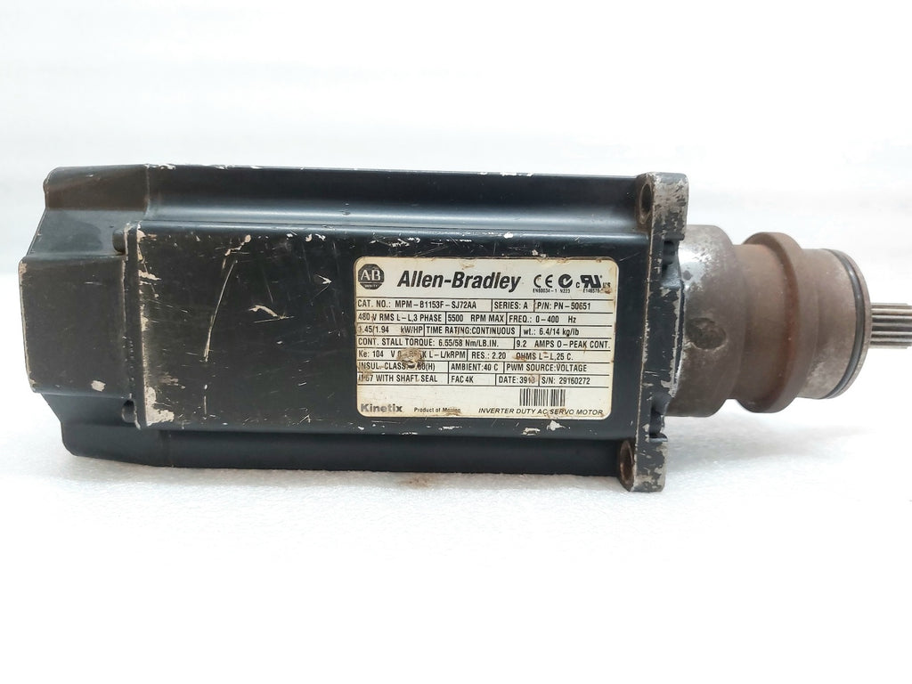 ALLEN-BRADLEY MPM-B1153F-SJ72AA SERVO MOTOR 3 PHASE 5500 RPM MAX, 0-400HZ