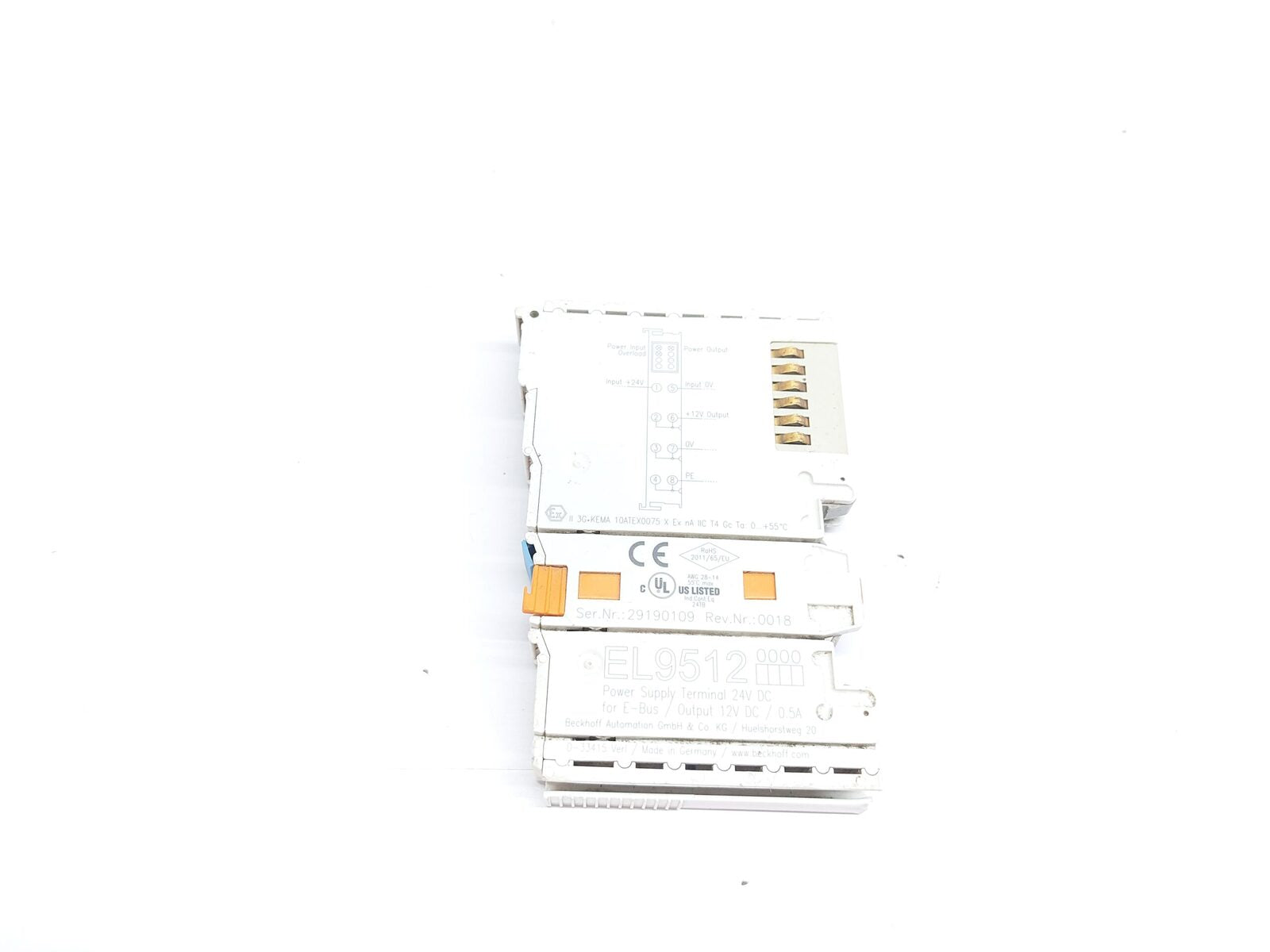 BECKHOFF EL9512 POWER SUPPLY TERMINAL 24V DC