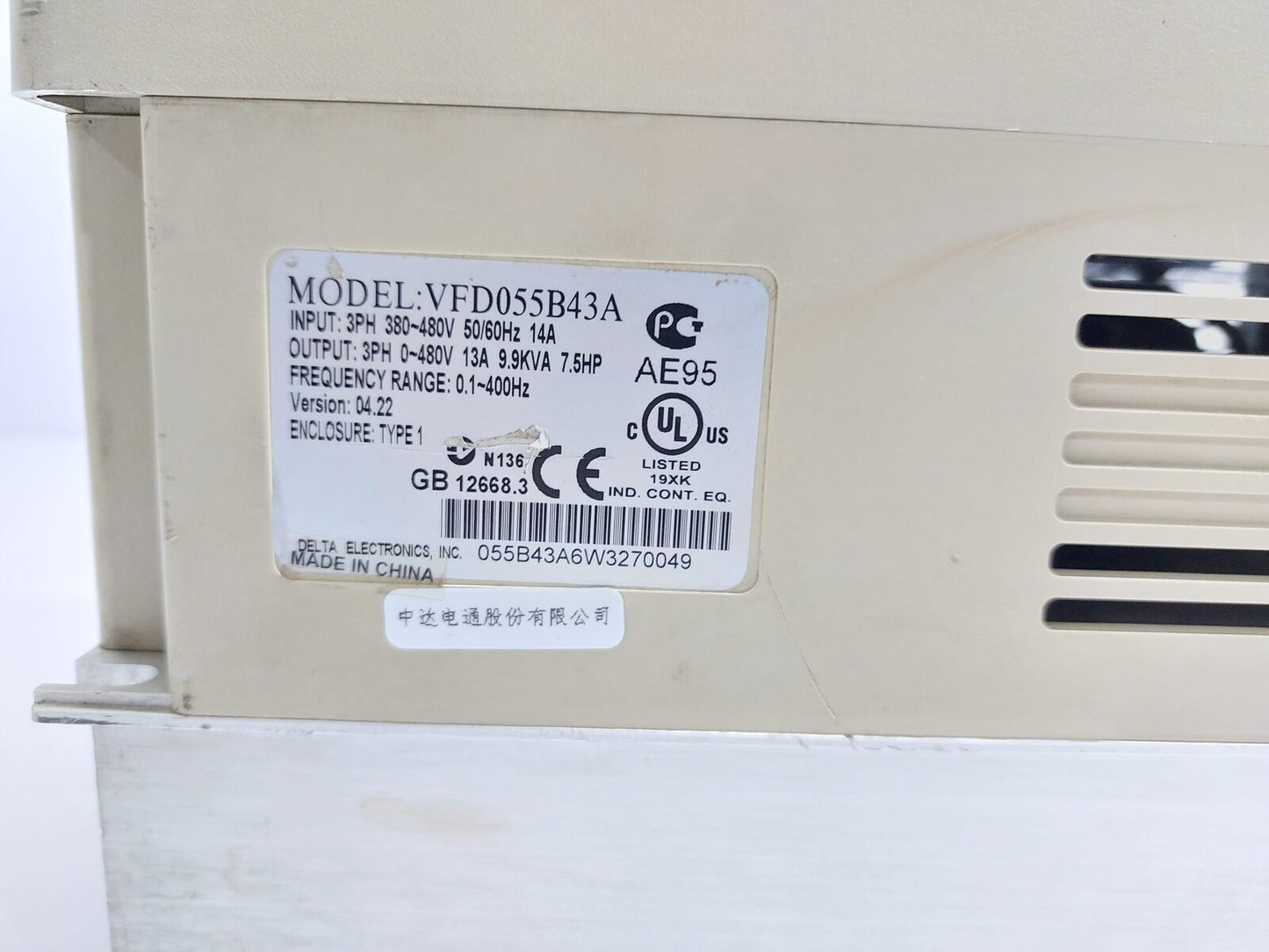 DELTA VFD-B VFD055B43A INVERTER DRIVE 5.5KW7.5HP 460V 3PHASE (5)
