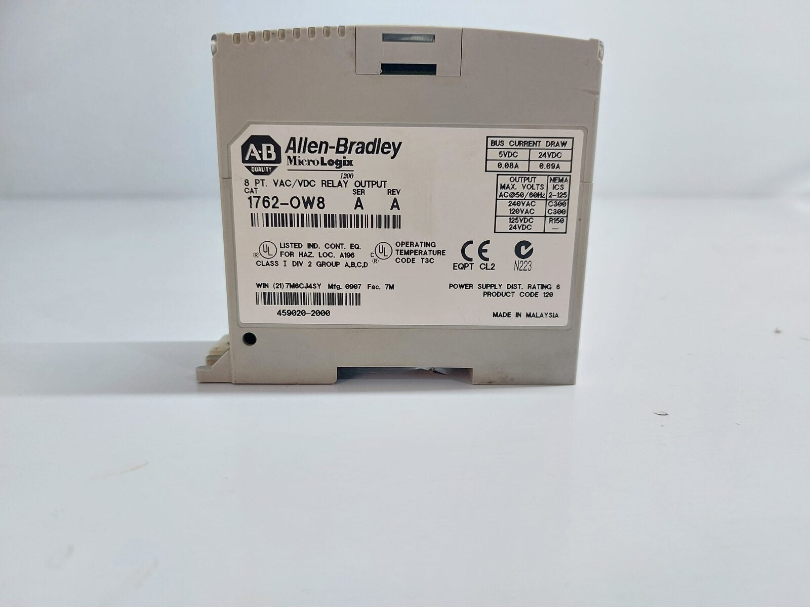 ALLEN-BRADLEY MICROLOGIX 1200 1762-OW8 8 PT. VACVDC RELAY OUTPUT UNIT SER.A REV.A SER.A REV (6)