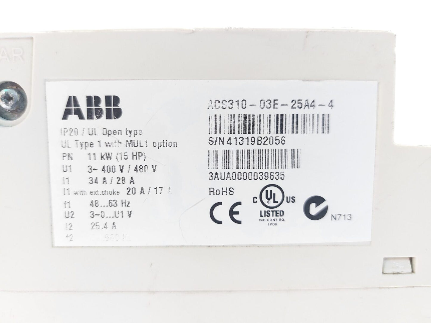 ABB ACS310-03E-25A4-4 FREQUENCY CONVERTER WITHOUT REMOTE